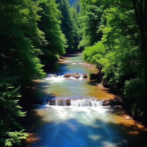 River flowing through a dense forest